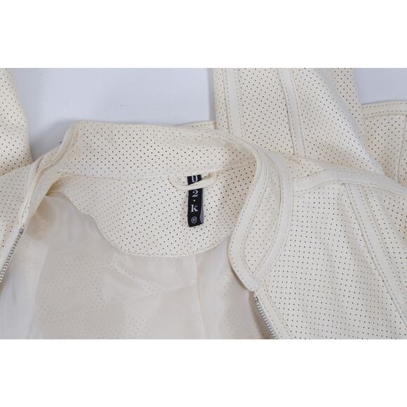 D2K Cream Perforated Leather Cream White Jacket Size M - Picture 5 of 10